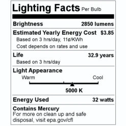 Sylvania Fluorescent Light Bulb (22026) -Light Bulbs Sales 22026 Lighting Facts Labelmd