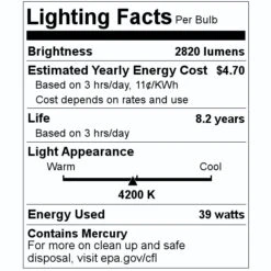 Sylvania Fluorescent Light Bulb (24830) -Light Bulbs Sales 24830 Lighting Facts Labelmd