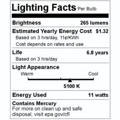 Ushio Fluorescent Light Bulb #3000120 (Replaces Stocker & Yale 973-510) (3000120) -Light Bulbs Sales 3000120 Lighting Facts Labelmd