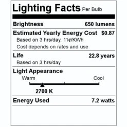 Feit Electric LED Light Bulb (6 Pack) (43587) -Light Bulbs Sales 43587 Lighting Facts Labelmd