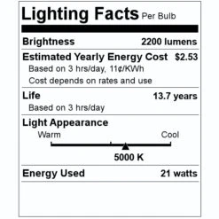 Feit Electric LED Light Bulb (54356) -Light Bulbs Sales 54356 Lighting Facts Labelmd